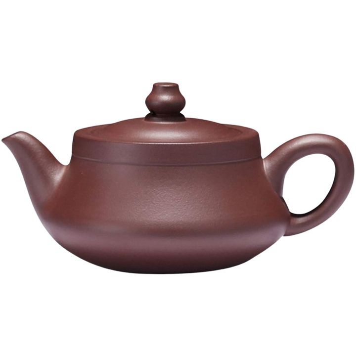 Purple Clay Yixing clay teapot seen from the side
