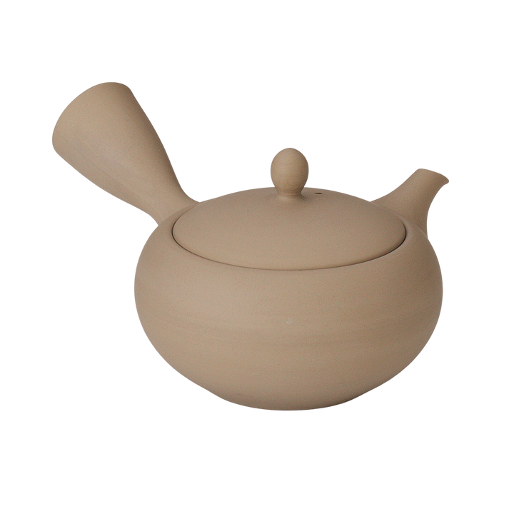 Sand ceramic Japanese kyusu seen from the back