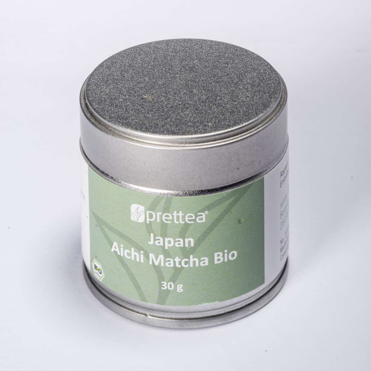 Silver tin container of Organic Japan Aichi Matcha 