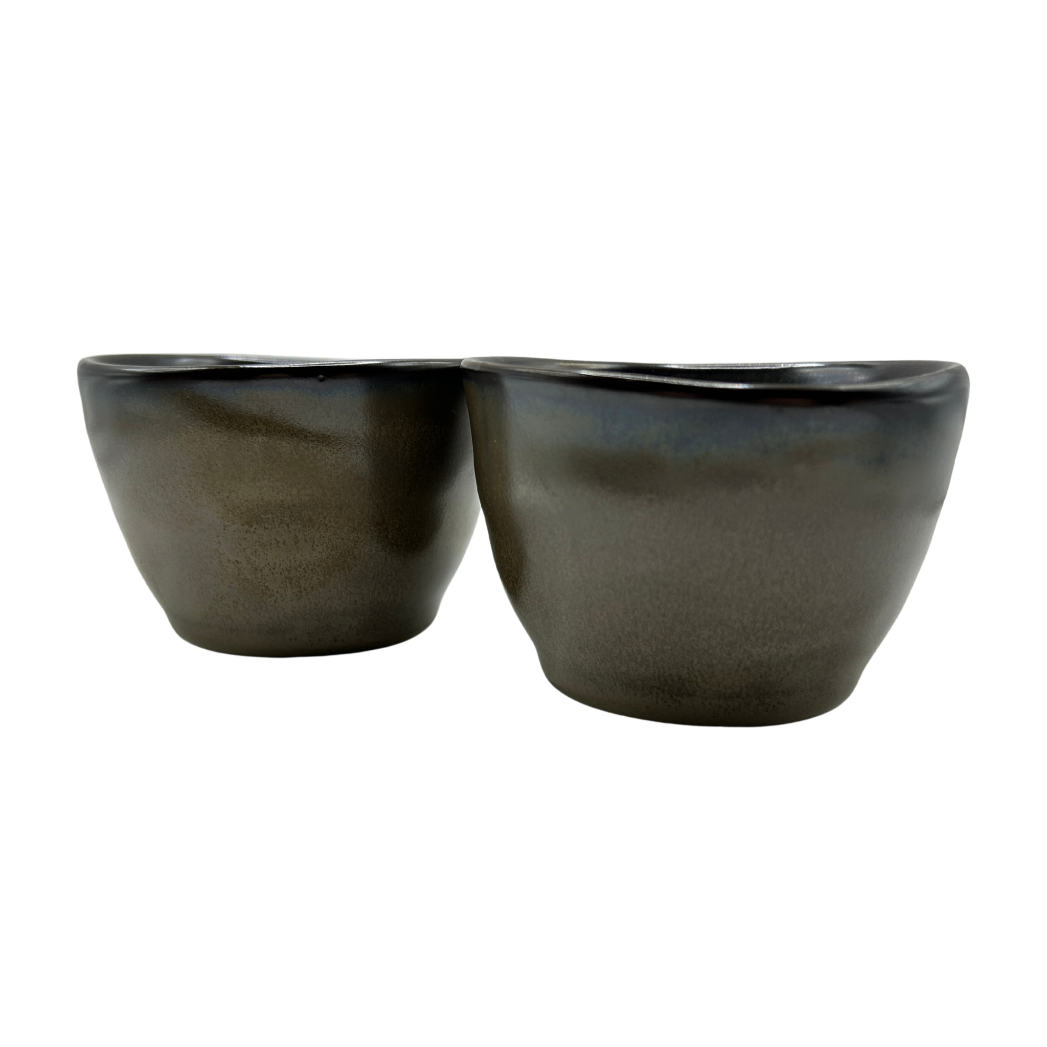 Two cloudy brown ceramic tea cups