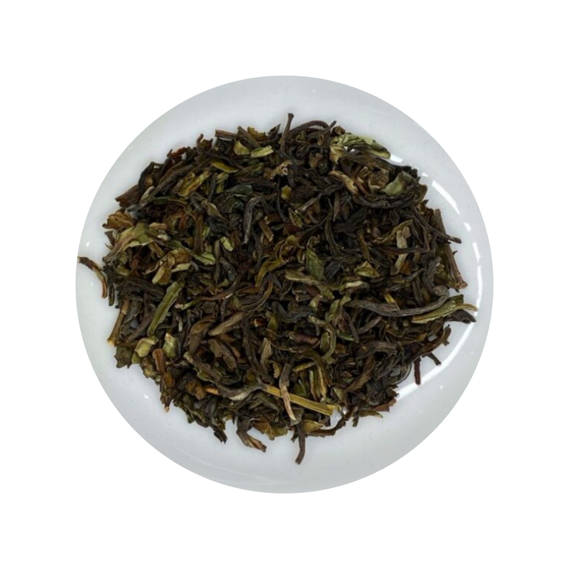 Dark Darjeeling Black tea leaves in a white bowl