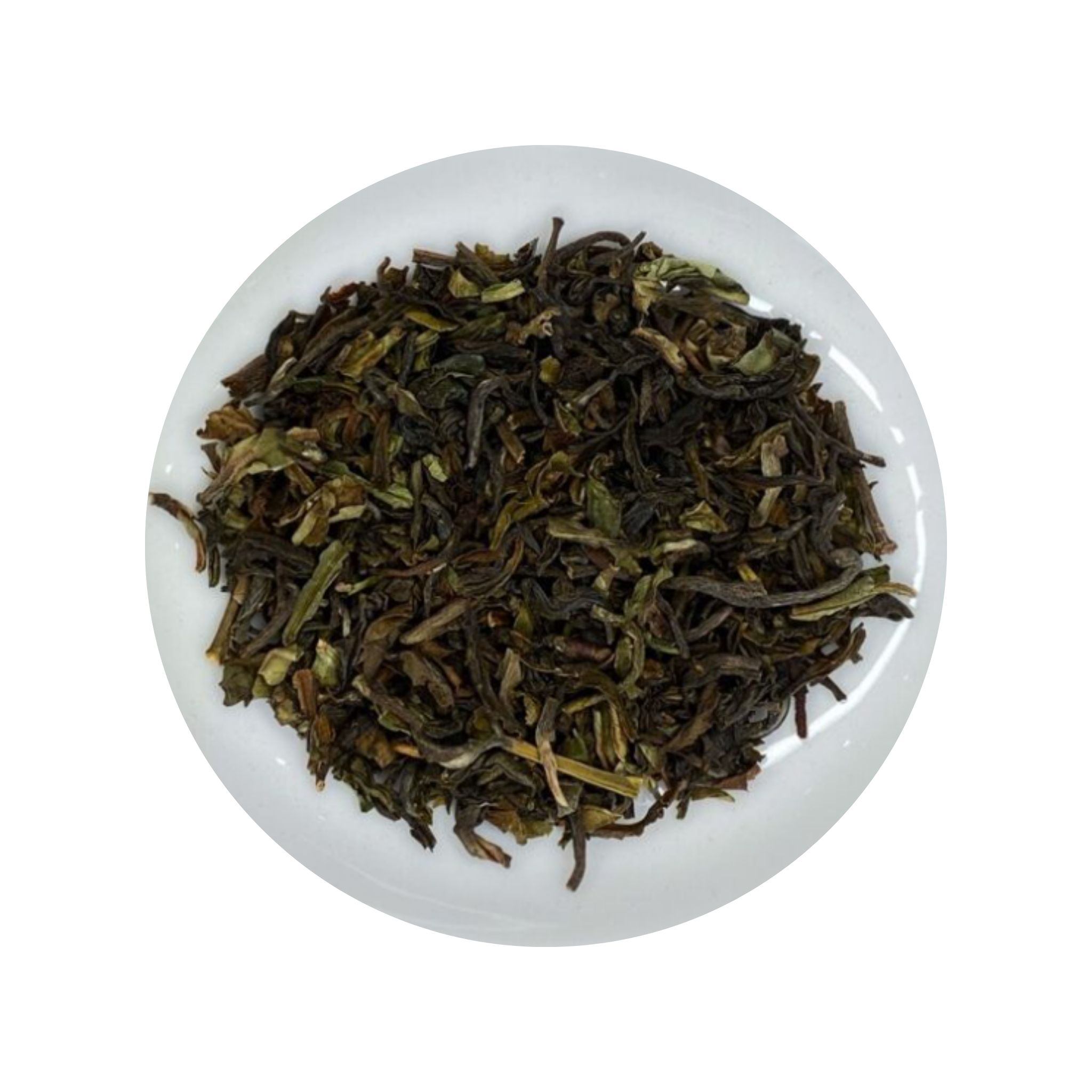 Dark Darjeeling Black tea leaves in a white bowl