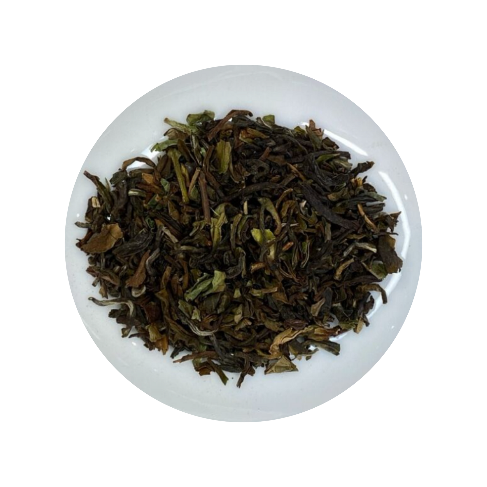 Dark Darjeeling Black tea leaves in a white bowl