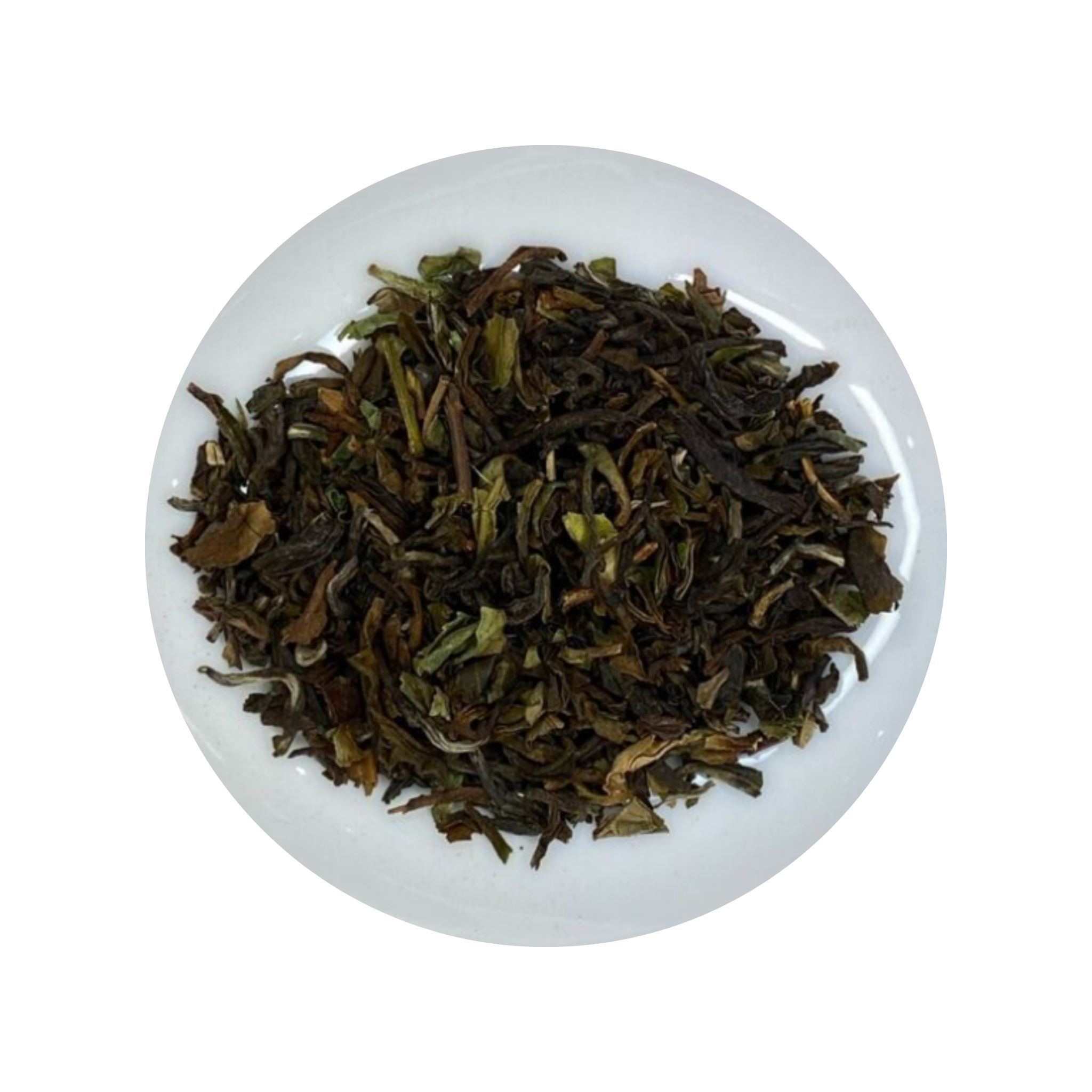 Dark Darjeeling Black tea leaves in a white bowl