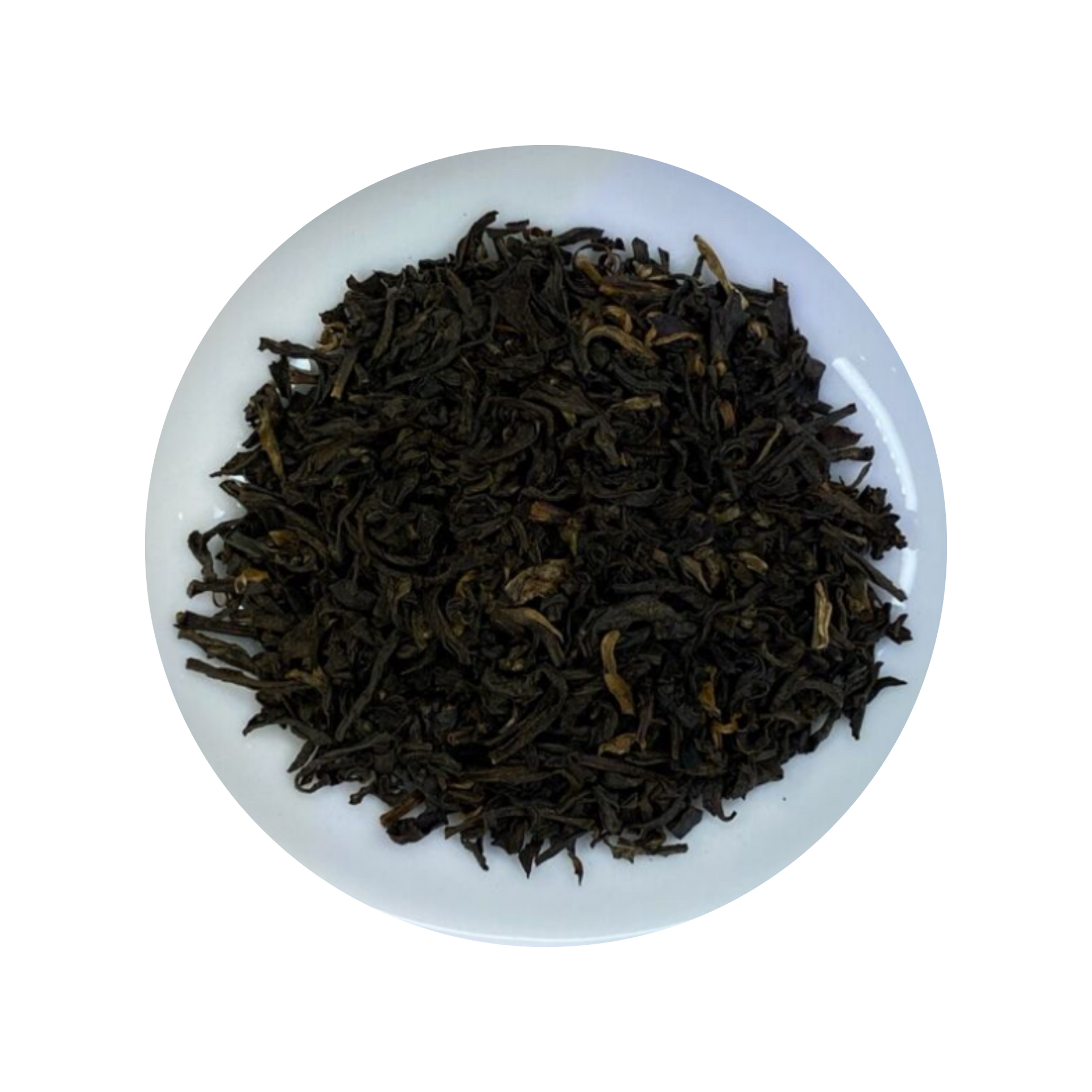 Black Earl Grey tea leaves in a white bowl