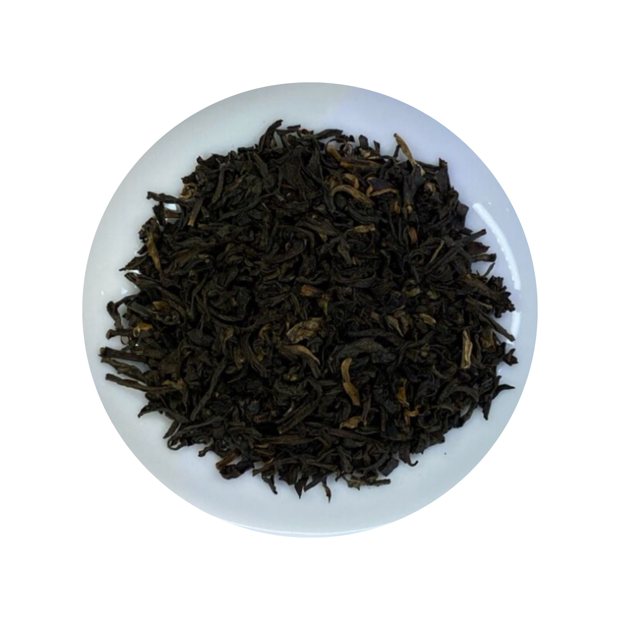 Black Earl Grey tea leaves in a white bowl