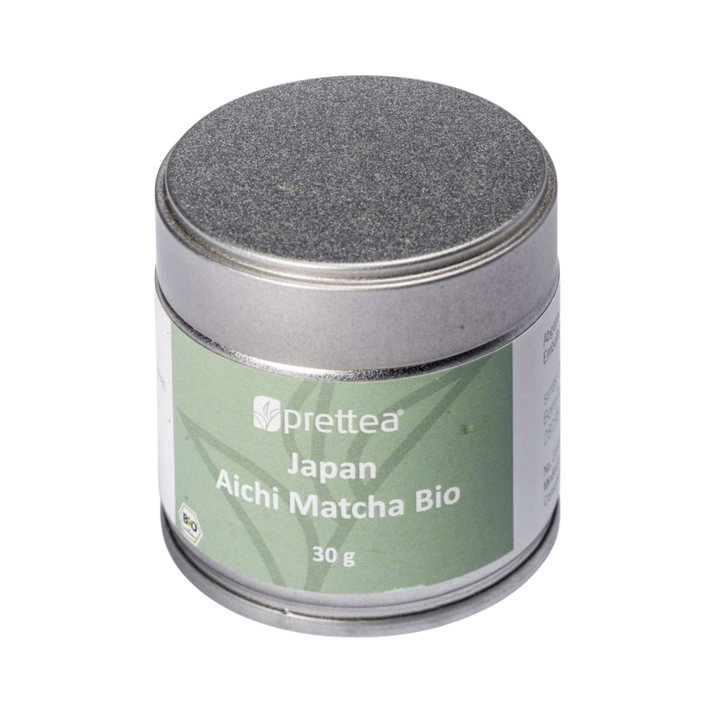 Silver tin container of Organic Japanese Aichi Matcha