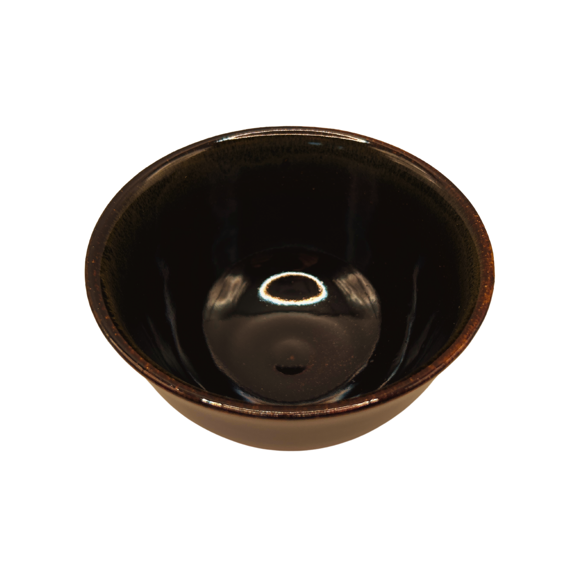 Japanese shiny black-brown Macha Bowl seen from above