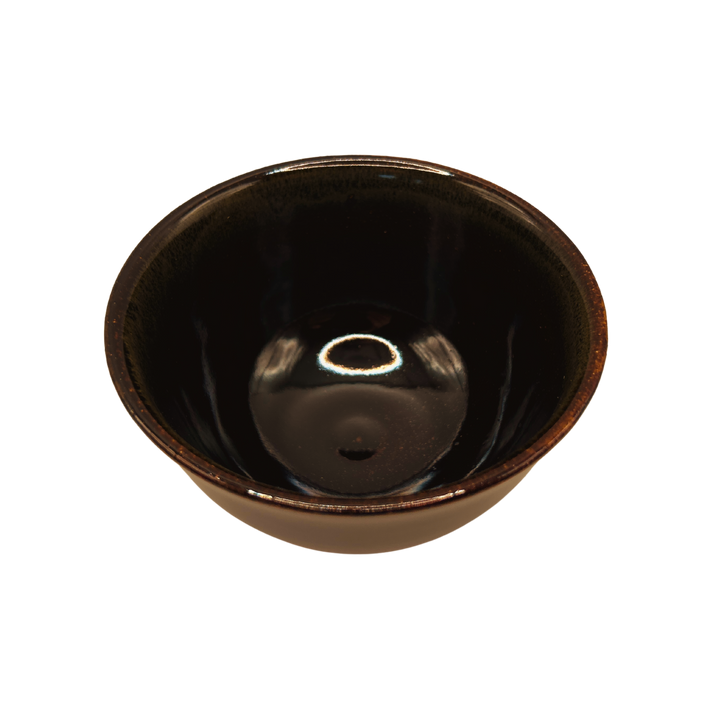 Japanese shiny black-brown Macha Bowl seen from above