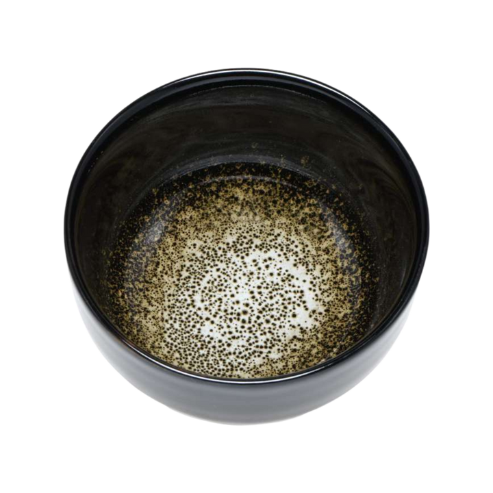 Japanese black ceramic Matcha bowl with speckled interior