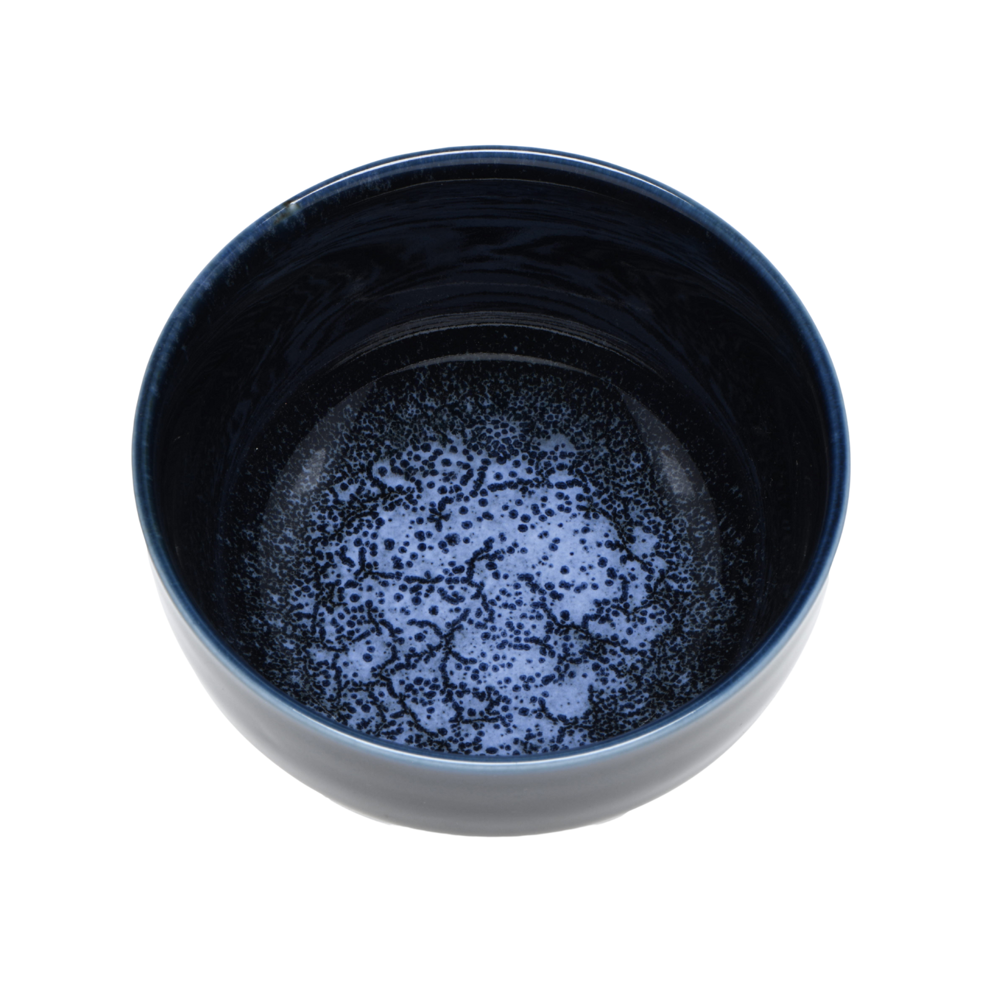Japanese blue ceramic Matcha bowl with speckled interior