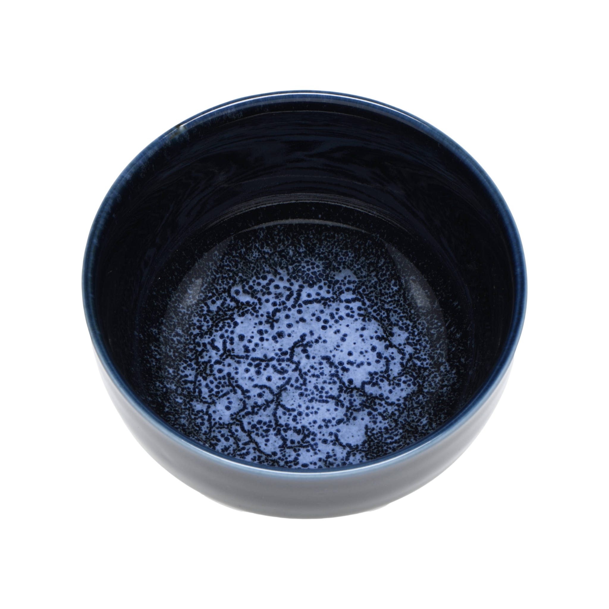 Japanese blue ceramic Matcha bowl with speckled interior