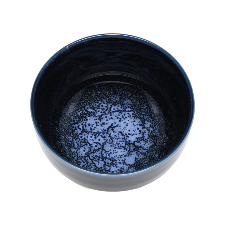 Japanese blue ceramic Matcha bowl with speckled interior