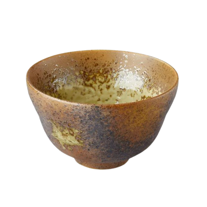 Japanese brown ceramic Matcha bowl with speckled earthy texture