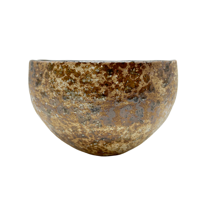 Japanese brown ceramic Matcha bowl with rough earthy surface