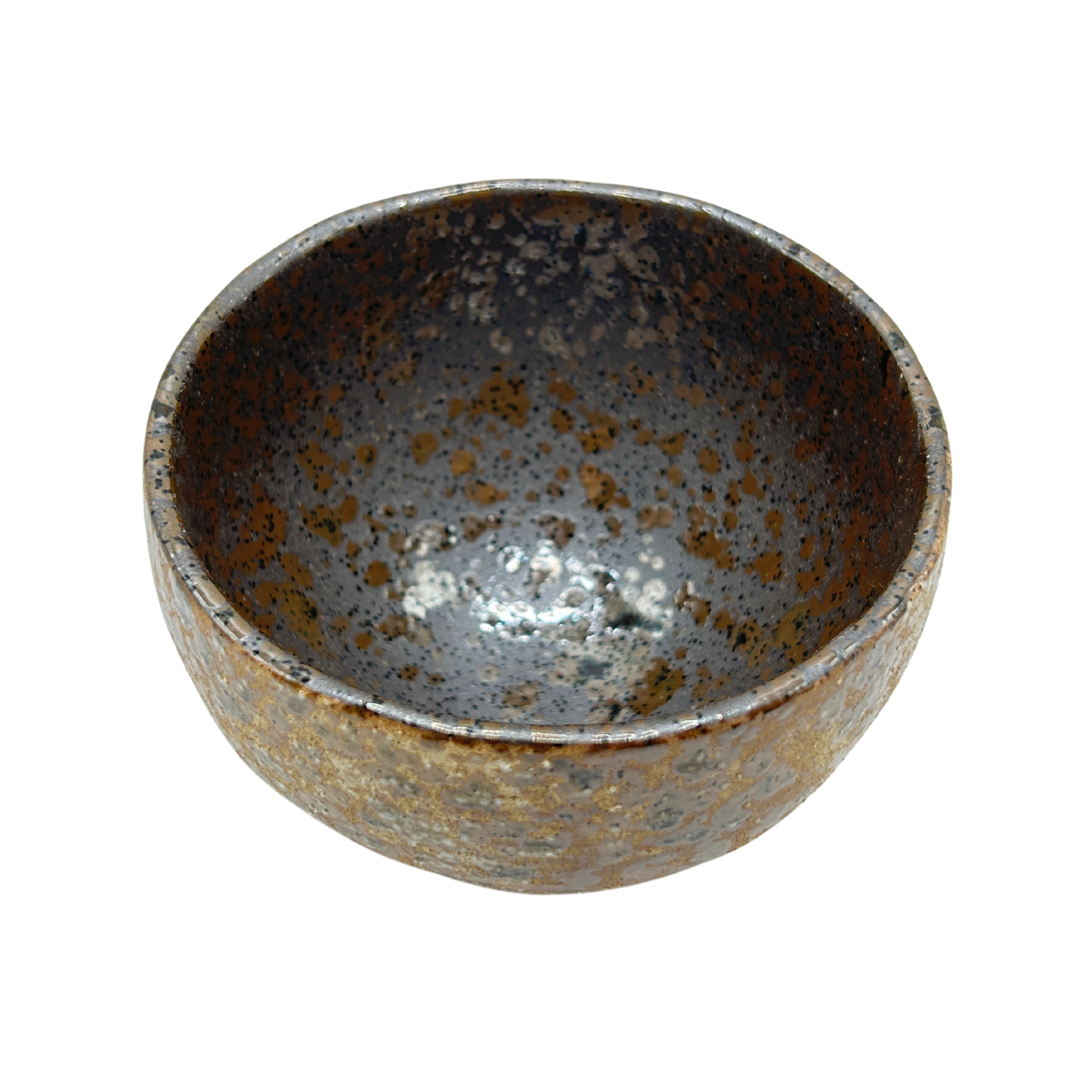 Japanese earthy brown ceramic Matcha bowl with black and brown spotted inside