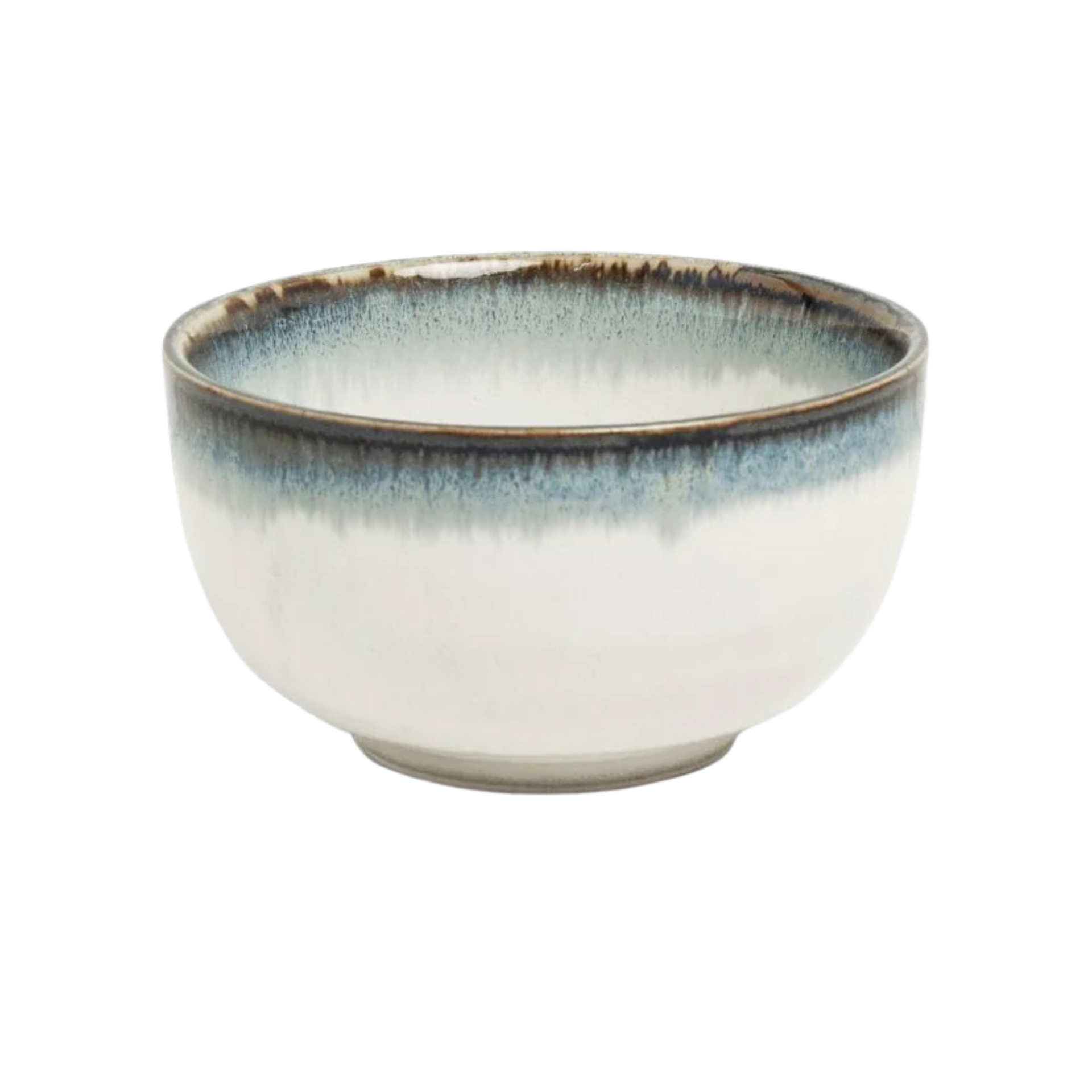 Japanese white ceramic Matcha bowl with blue rim