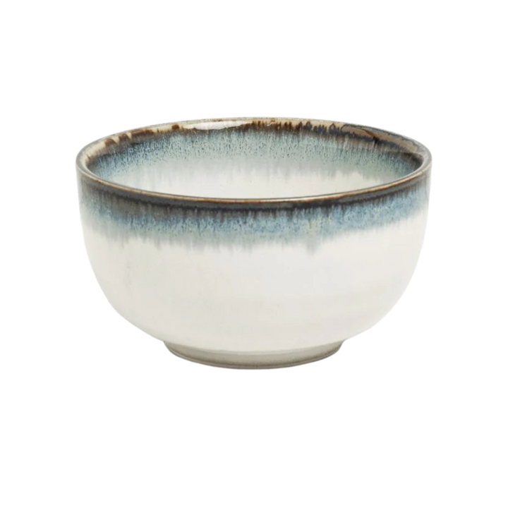 Japanese white ceramic Matcha bowl with blue rim