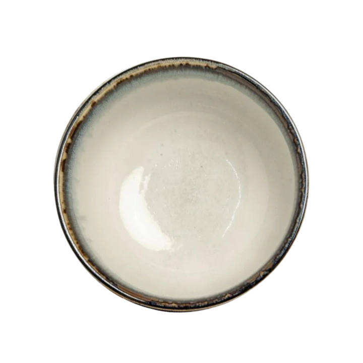 Japanese ceramic Matcha bowl with a rustic edge seen from top
