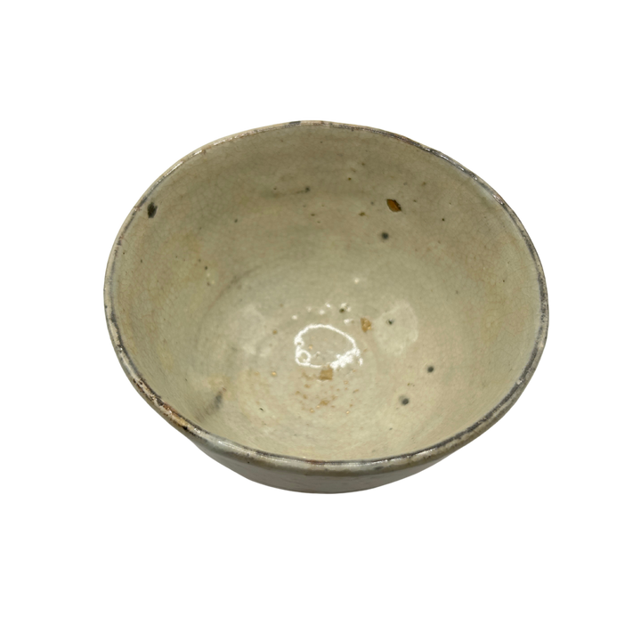 Unique handmade white-beige Matcha bowl seen from the top