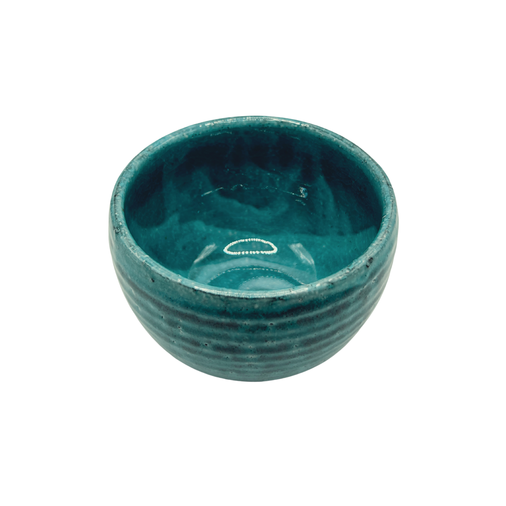 Japanese turquoise handmade ceramic Matcha bowl seen from above