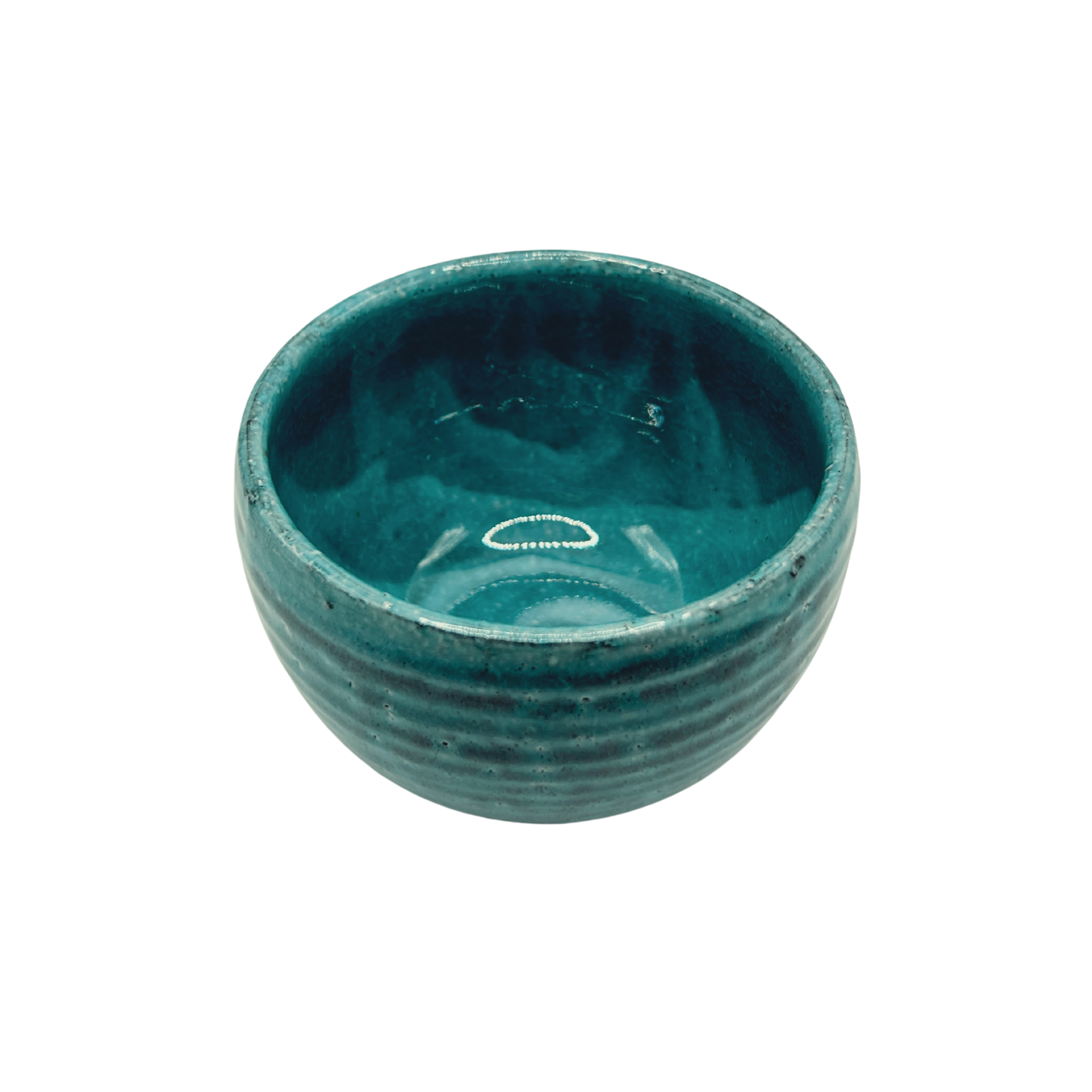 Japanese turquoise handmade ceramic Matcha bowl seen from above
