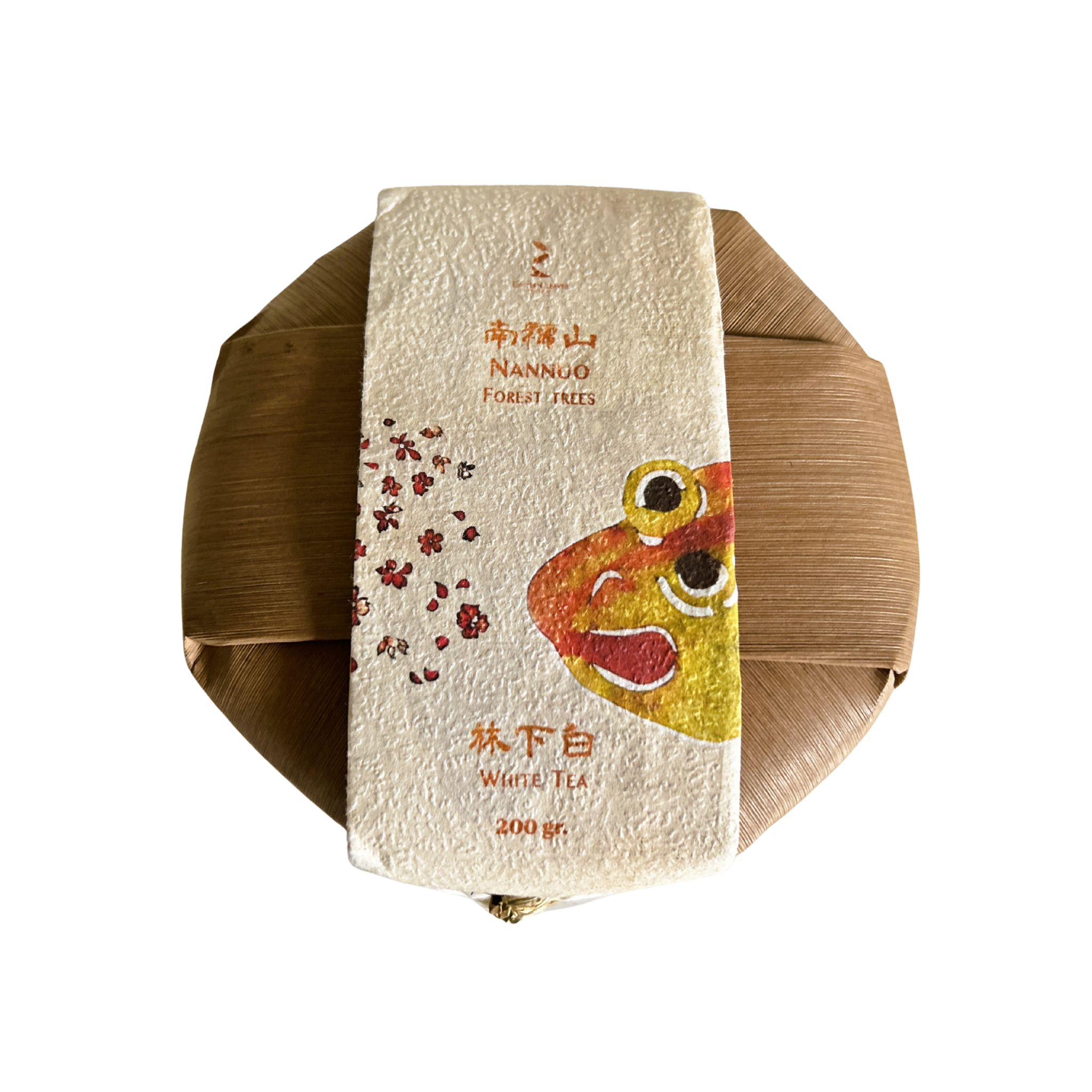 Tea package made of banana leaves with a fish illustration