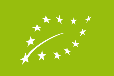 White star-shaped EU Organice logo on a green background